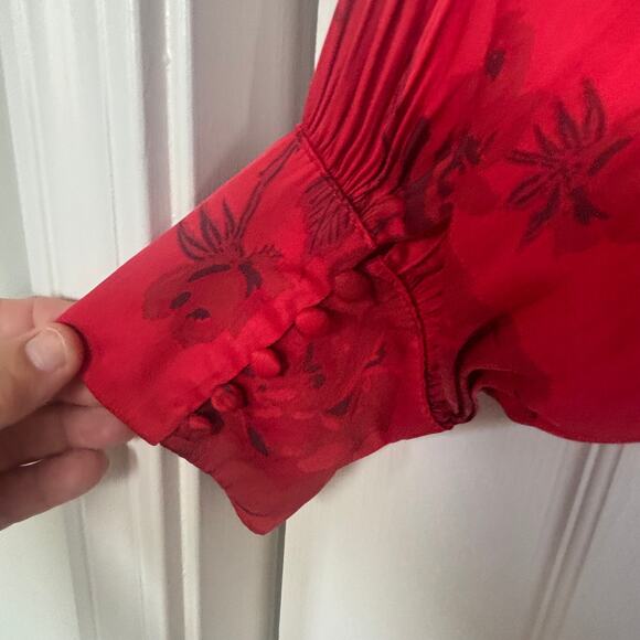 Free people floral one-shoulder satin top Red medium holiday whimsygoth sexy - Picture 4 of 9